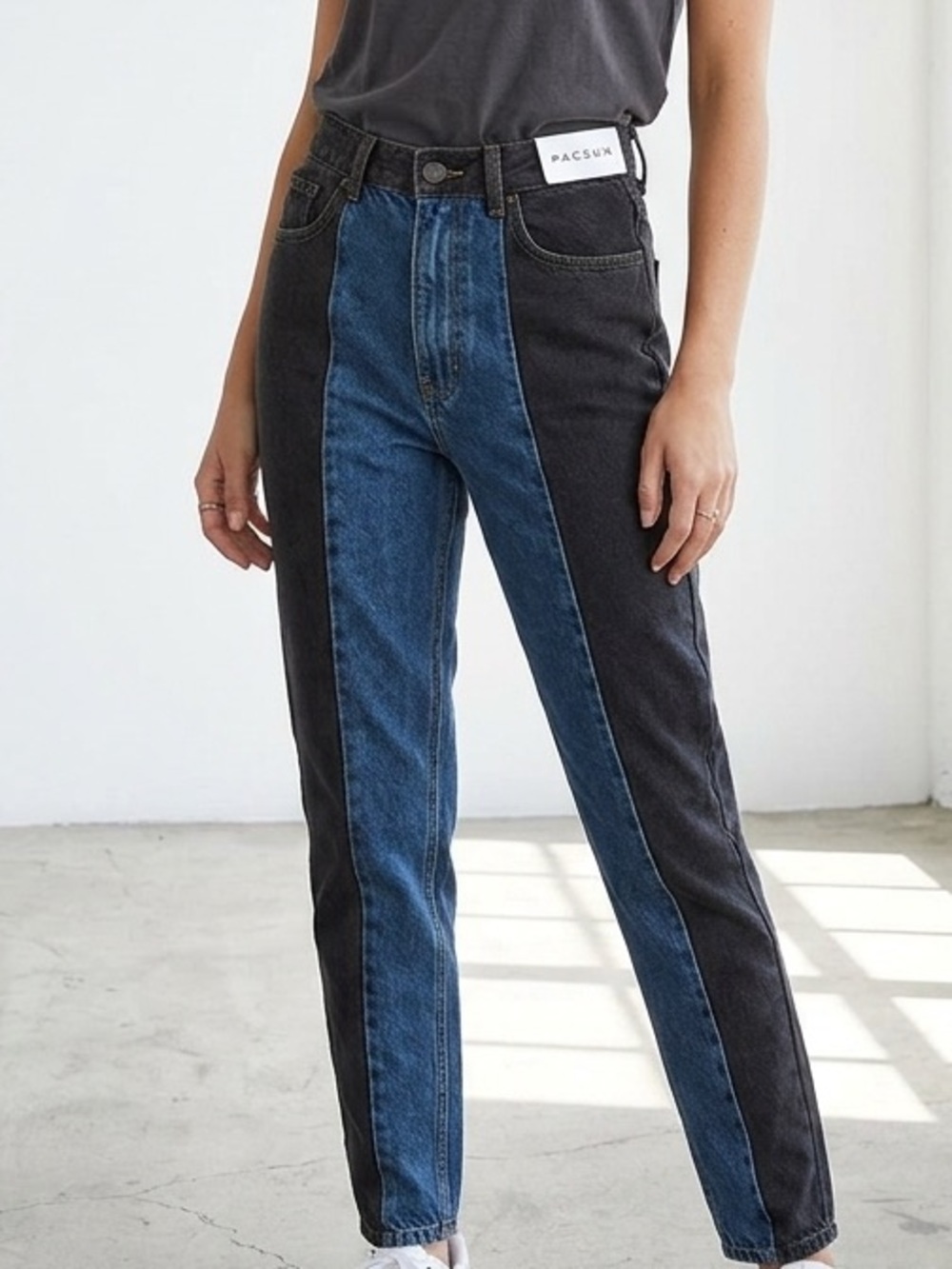 PacSun Two-Tone Black and Blue Straight Leg Jeans